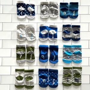 0-12m Calvin Klein Baby Boys 12 Month Milestone Socks w/ Grips